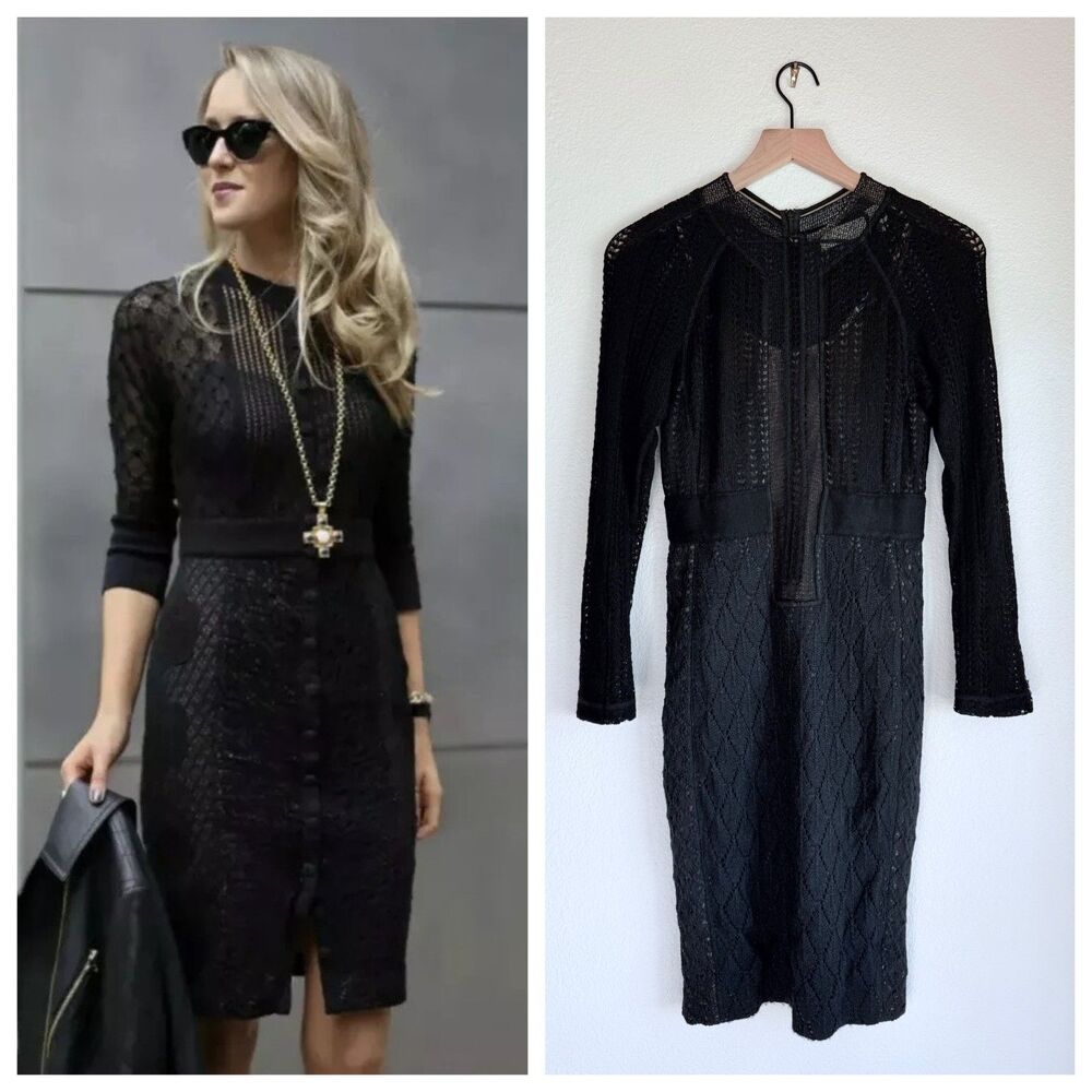 NEW SAMPLE Byron Lars Beauty Mark Crochet Lace Pencil Dress in Black Size 2